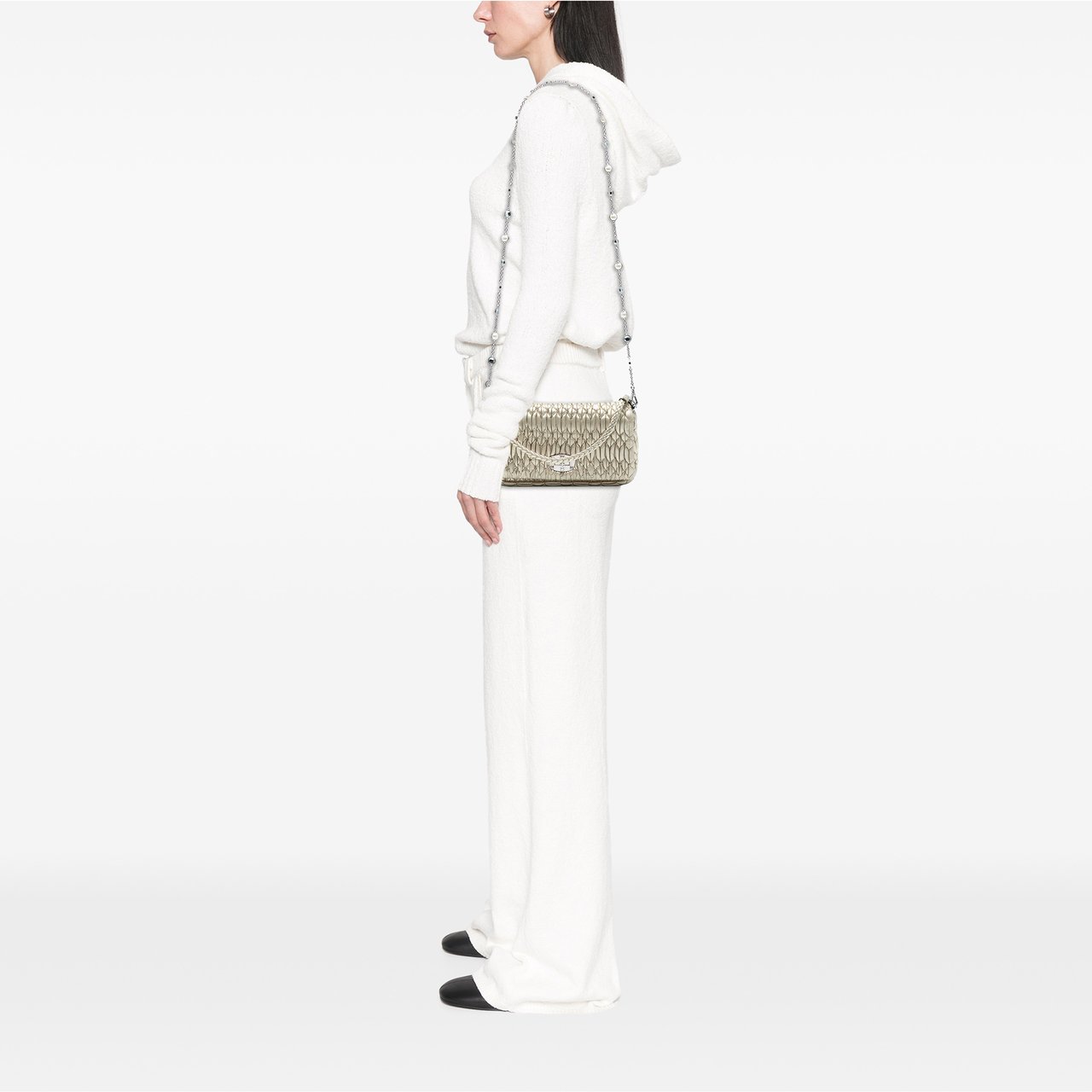Miu Miu Matelasse Nappa Crystal Chain Satchel Goud