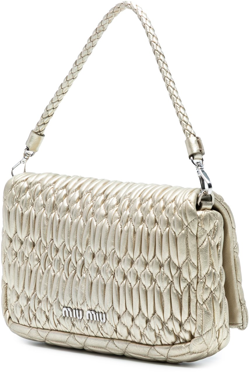 Miu Miu Matelasse Nappa Crystal Chain Satchel Goud