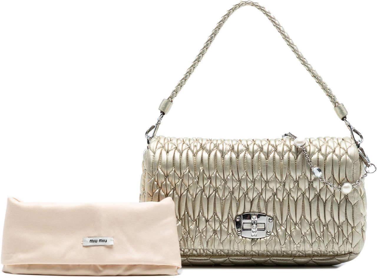 Miu Miu Matelasse Nappa Crystal Chain Satchel Goud