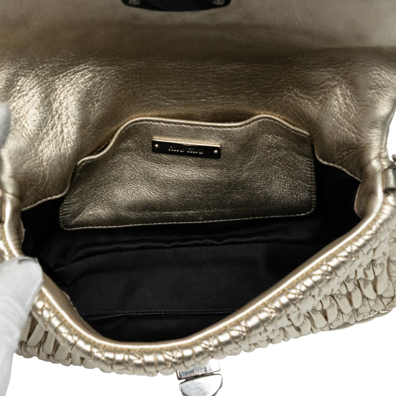 Miu Miu Matelasse Nappa Crystal Chain Satchel Goud