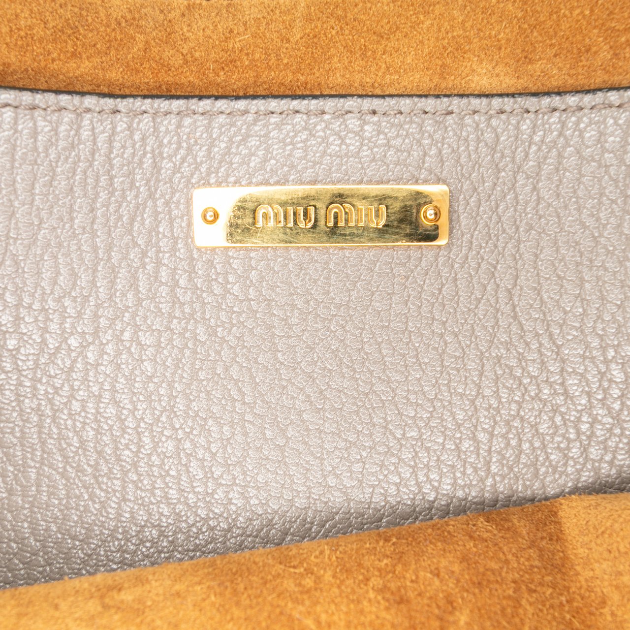 Miu Miu Goatskin Madras Push Lock Tote Grijs