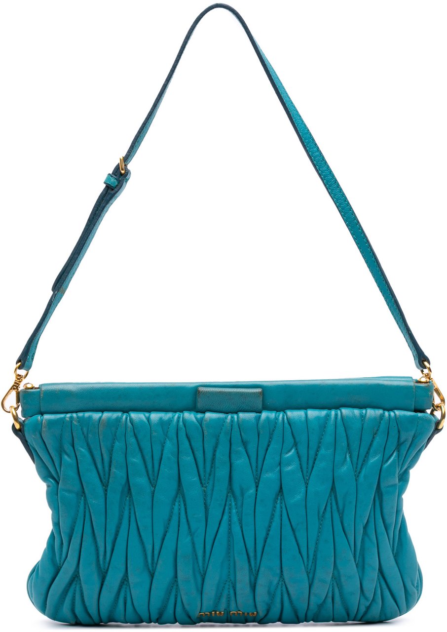 Miu Miu Matelasse Lambskin Shoulder Bag Blauw