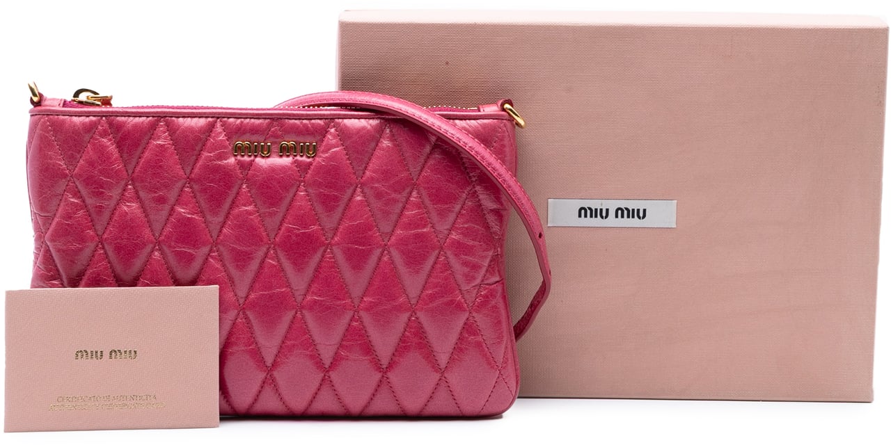 Miu Miu Matelasse Lambskin Leather Crossboy Roze