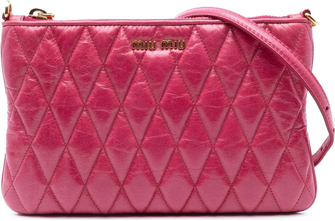 Miu Miu Matelasse Lambskin Leather Crossboy Roze