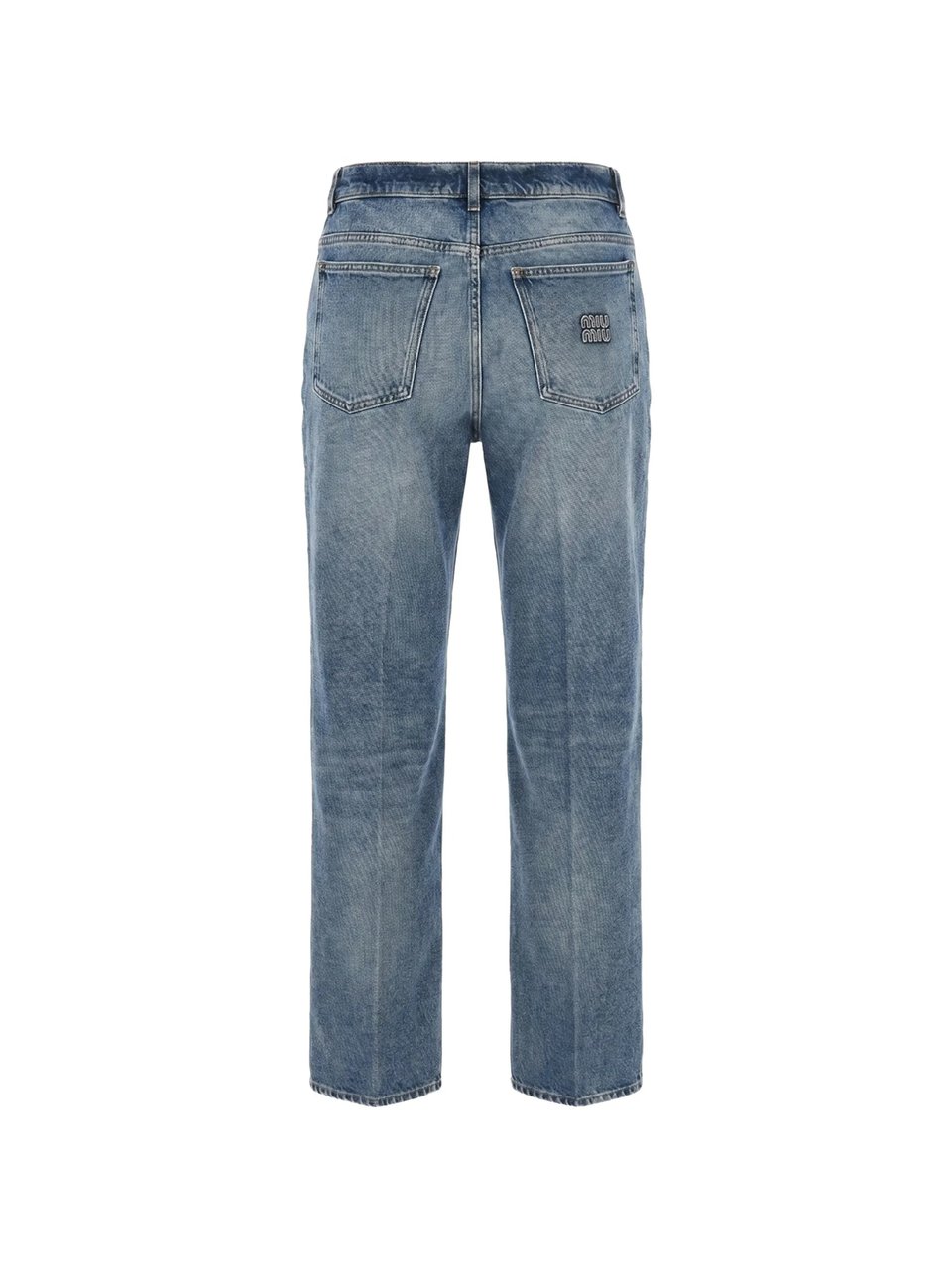 Miu Miu Faded Blue Mid-Rise Straight-Leg Jeans Blauw
