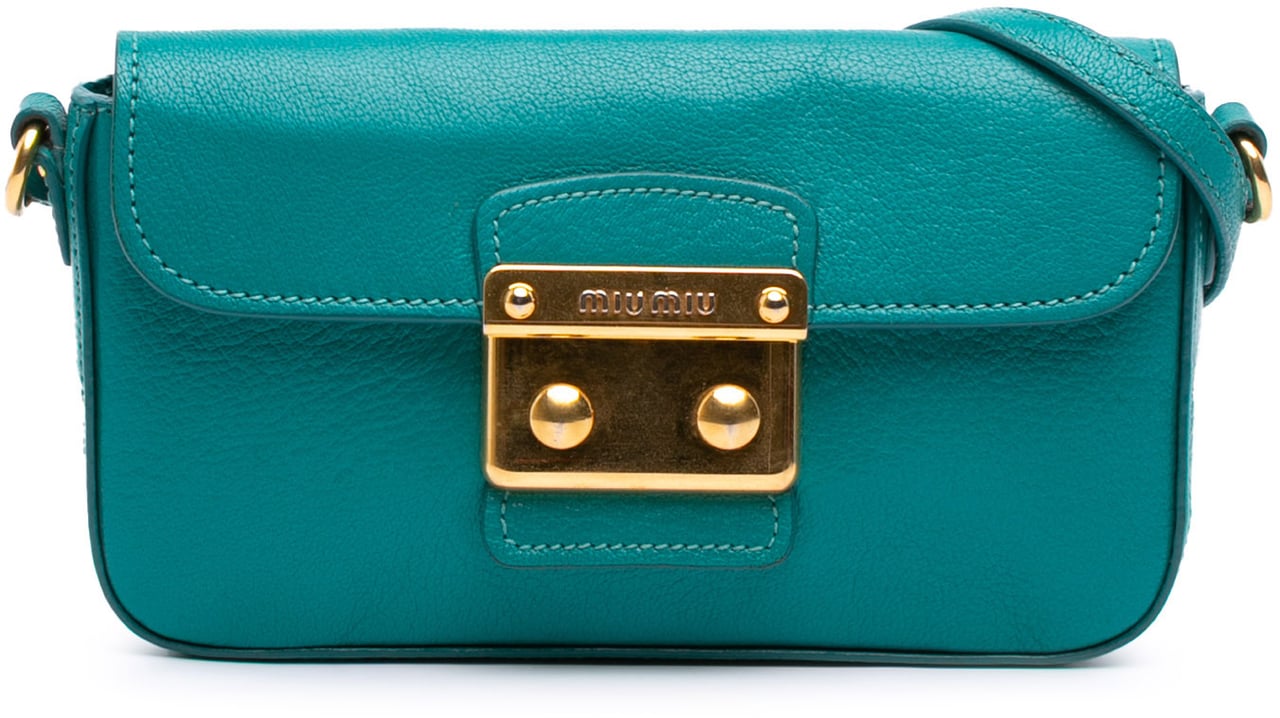 Miu Miu Goatskin Madras Crossbody Blauw