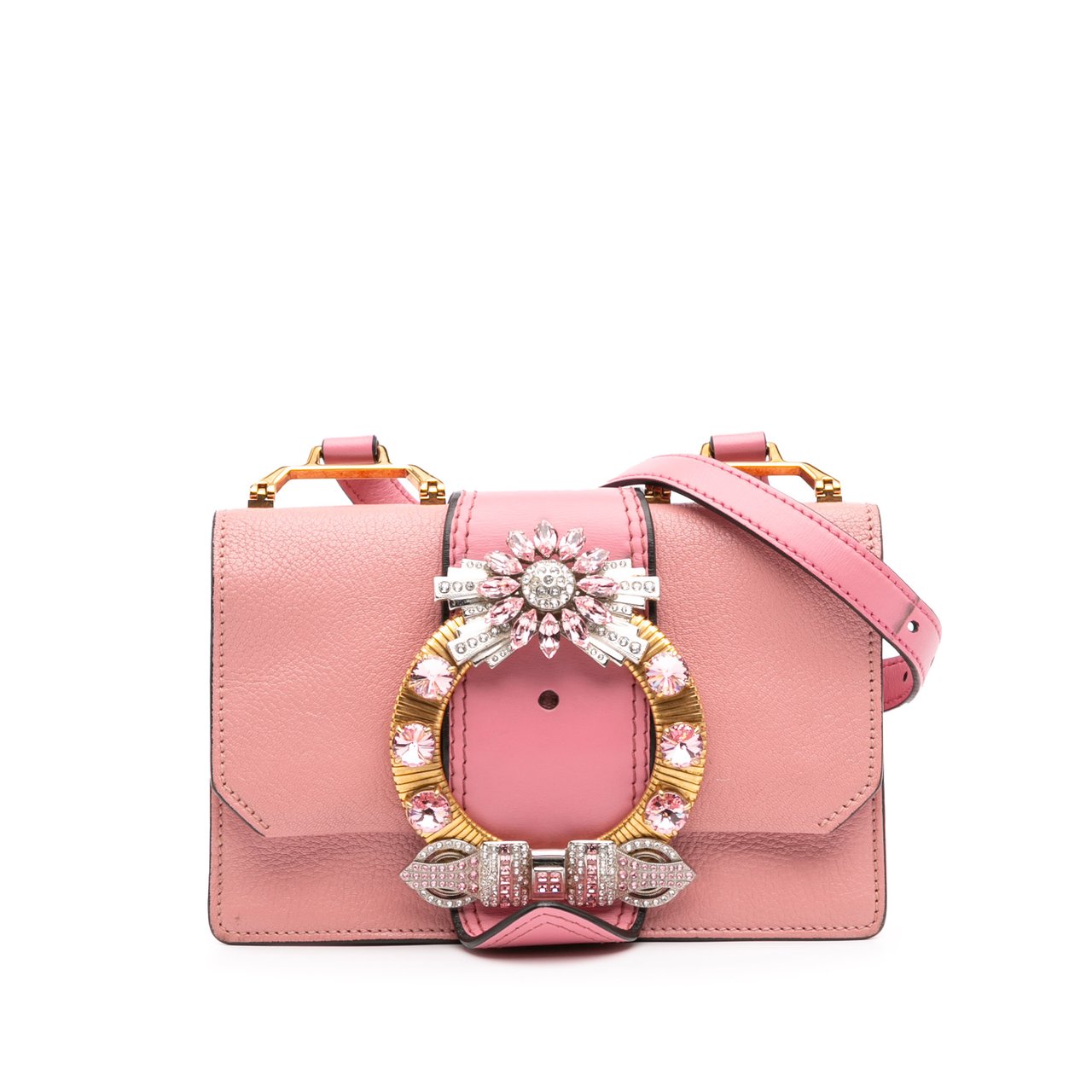 Miu Miu Goatskin Madras Soft Calf Crystal Embellished Crossbody Roze