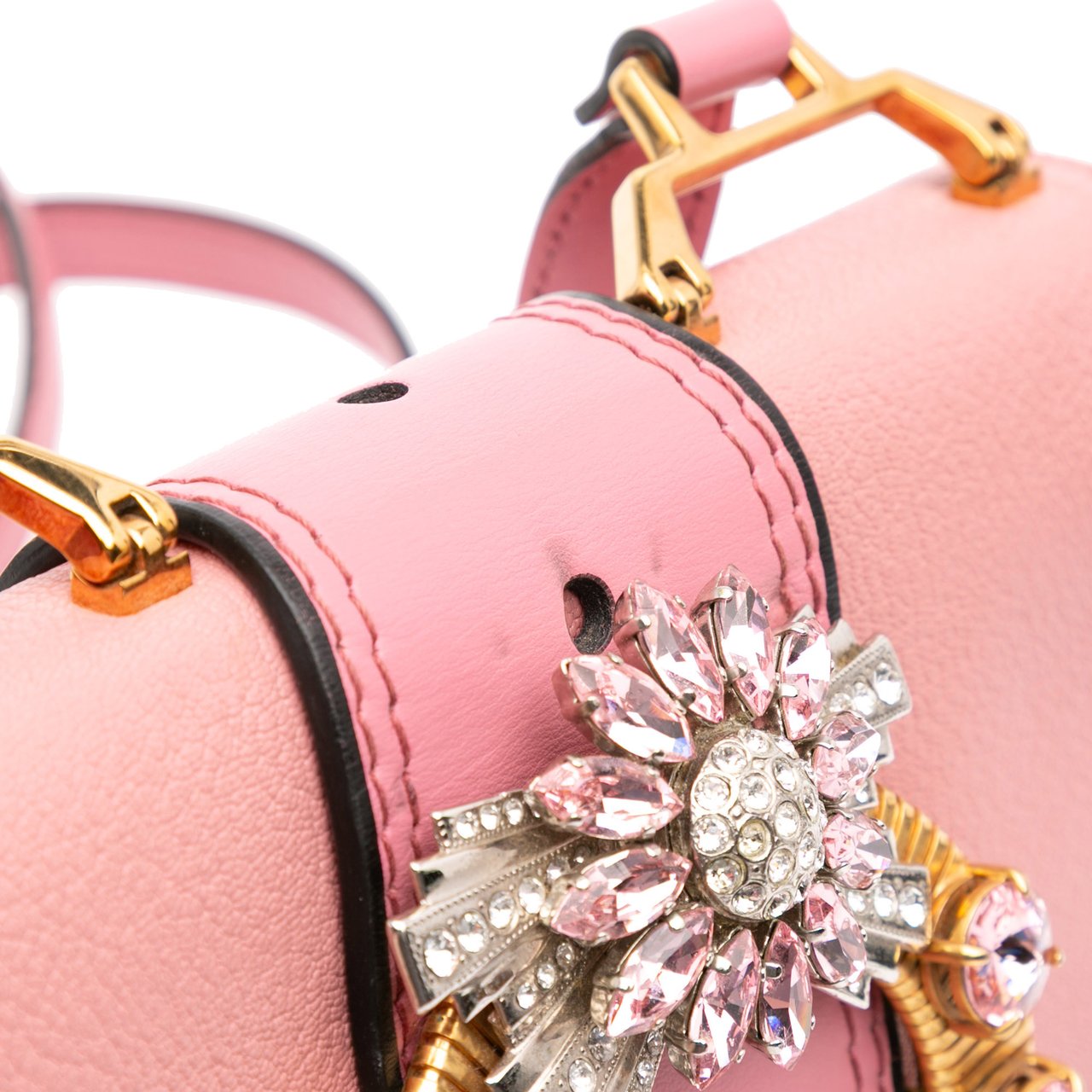 Miu Miu Goatskin Madras Soft Calf Crystal Embellished Crossbody Roze