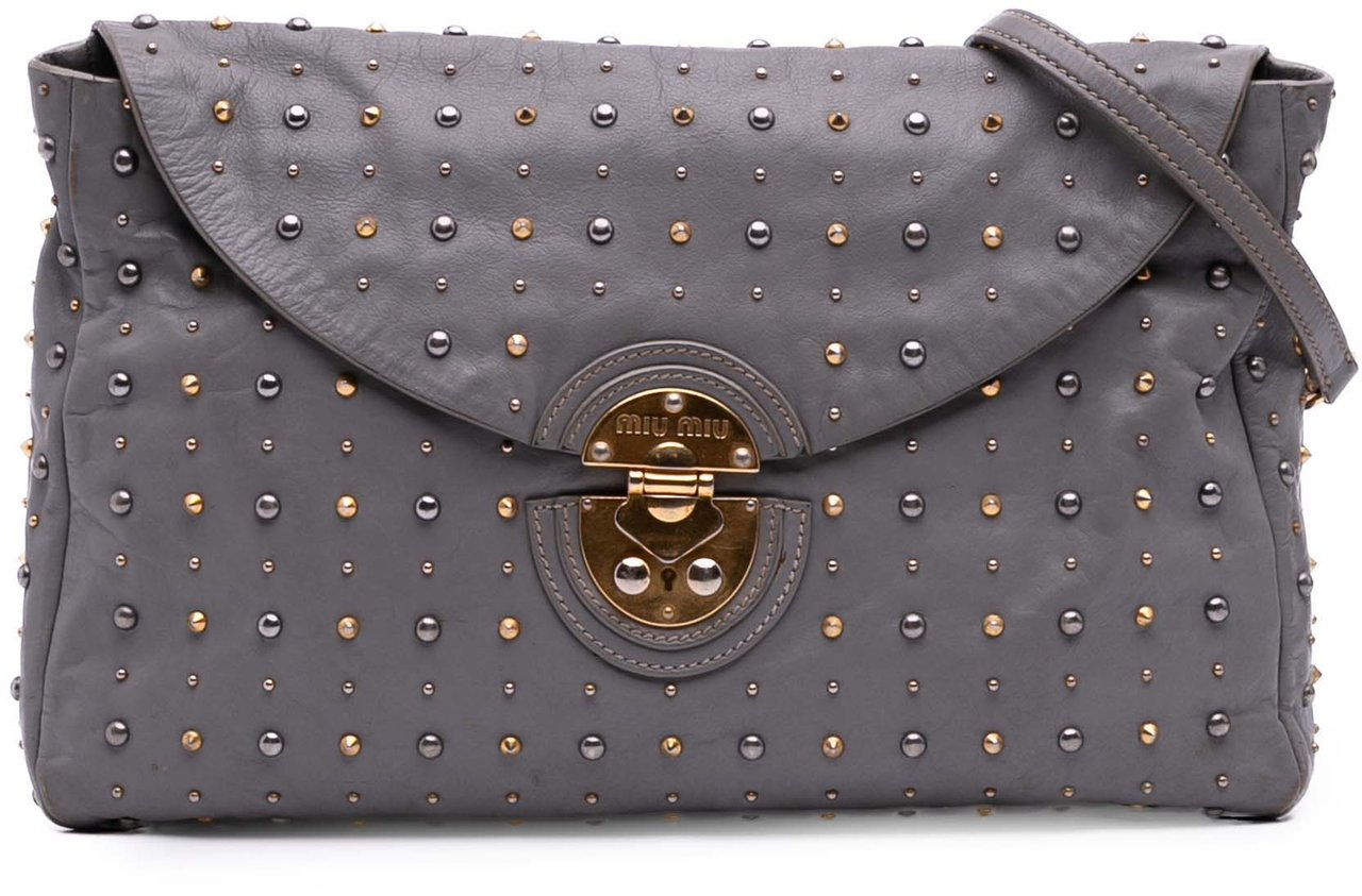 Miu Miu Studded Soft Calf Crossbody Grijs