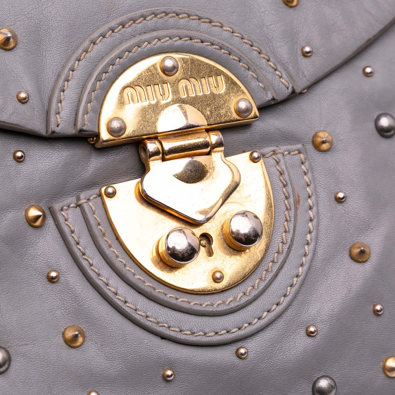 Miu Miu Studded Soft Calf Crossbody Grijs