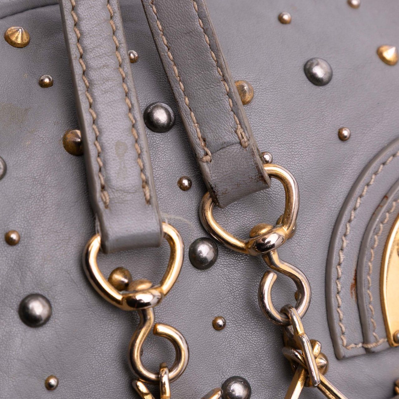 Miu Miu Studded Soft Calf Crossbody Grijs