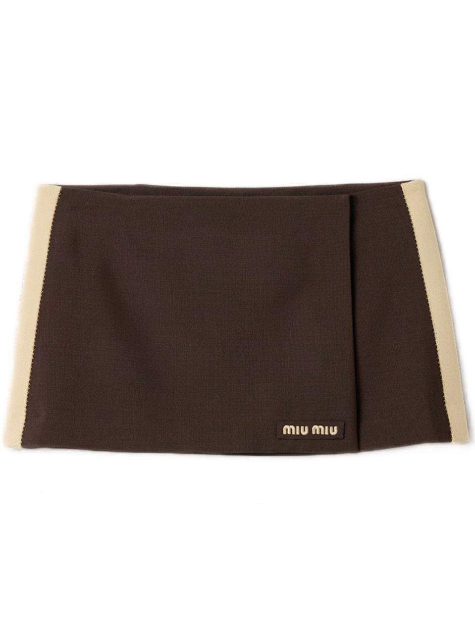 Miu Miu Dark Brown Wrap-Style Contrast Panel Mini Skirt Bruin