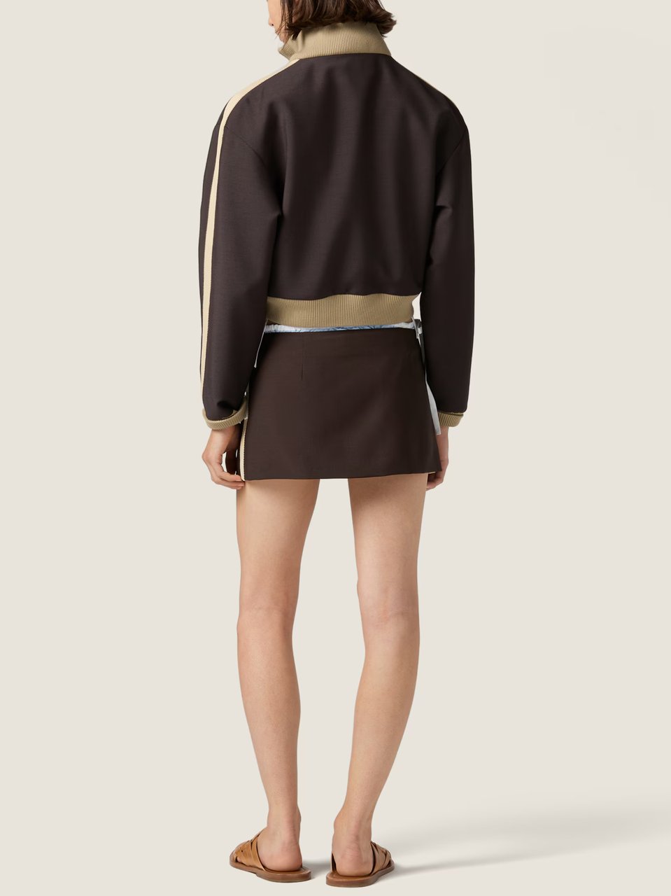 Miu Miu Dark Brown Wrap-Style Contrast Panel Mini Skirt Bruin