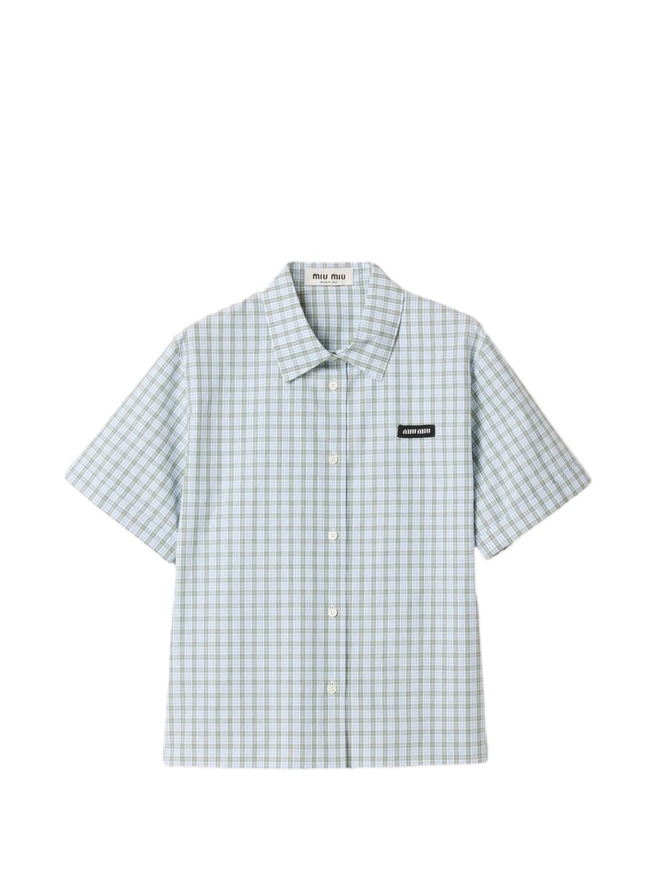 Miu Miu Blue Checkered Cotton Cropped Shirt Blauw