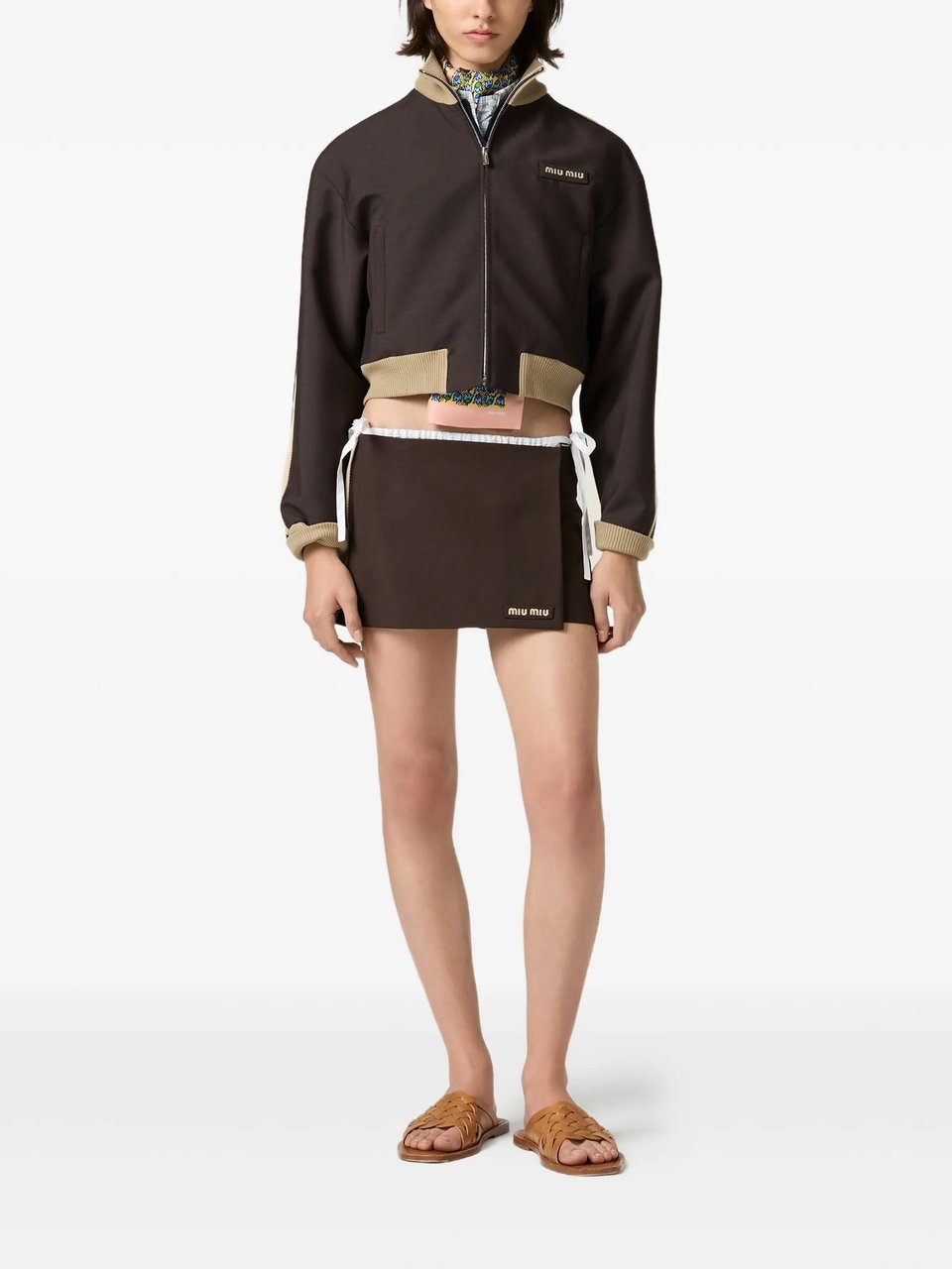 Miu Miu Dark Brown Polyester Cropped Blouson Jacket Zwart