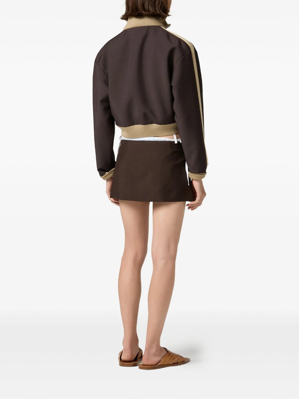 Miu Miu Dark Brown Polyester Cropped Blouson Jacket Zwart