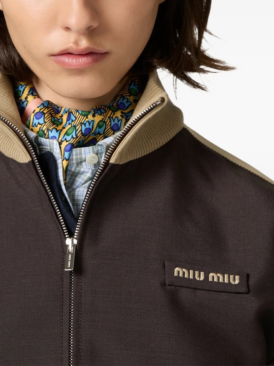 Miu Miu Dark Brown Polyester Cropped Blouson Jacket Zwart