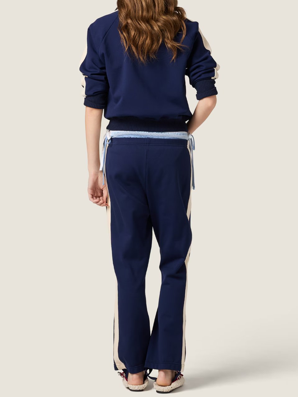 Miu Miu Sporty Blue Nylon Double Cardigan with High Collar Blauw