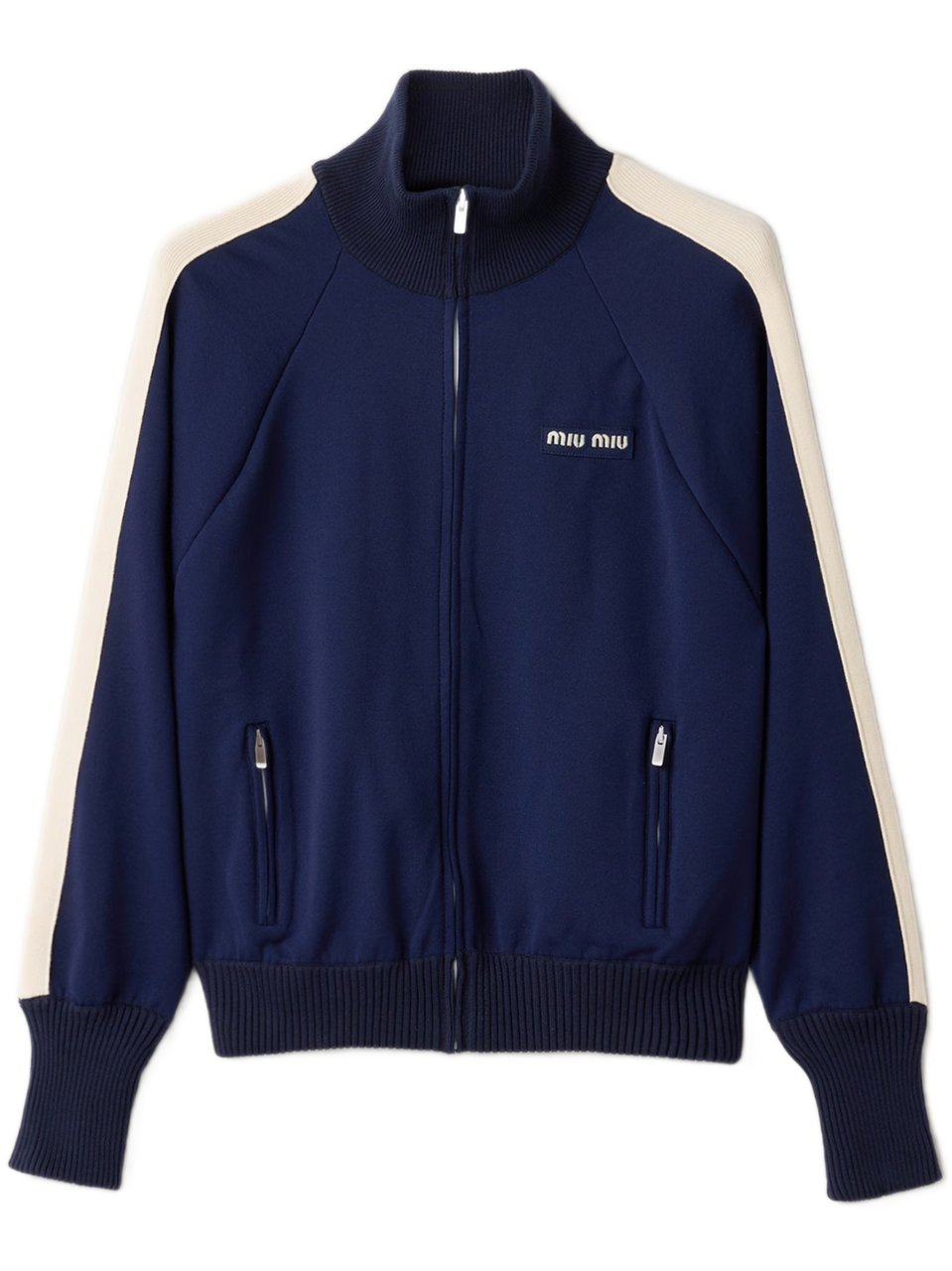 Miu Miu Sporty Blue Nylon Double Cardigan with High Collar Blauw
