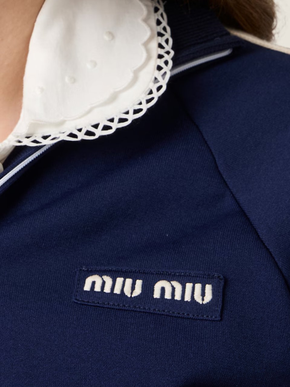 Miu Miu Sporty Blue Nylon Double Cardigan with High Collar Blauw