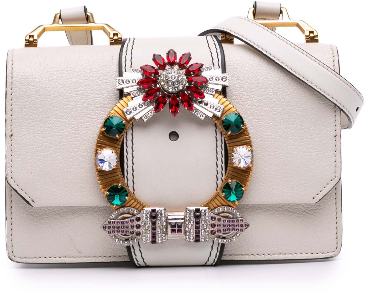 Miu Miu Goatskin Madras Soft Calf Crystal Embellished Crossbody Wit