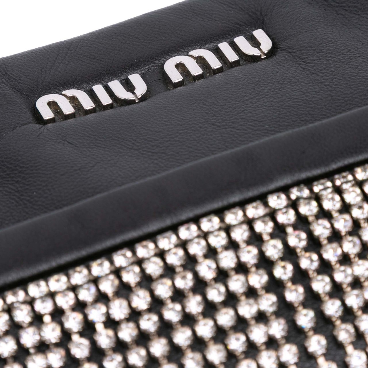 Miu Miu Nappa Crystal Fringe Crossbody Zwart