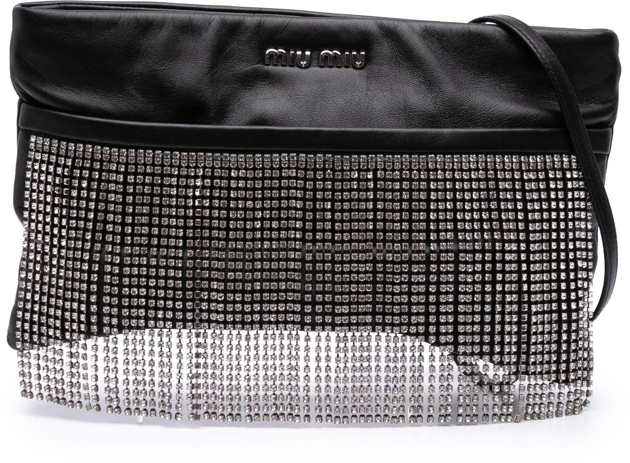 Miu Miu Nappa Crystal Fringe Crossbody Zwart