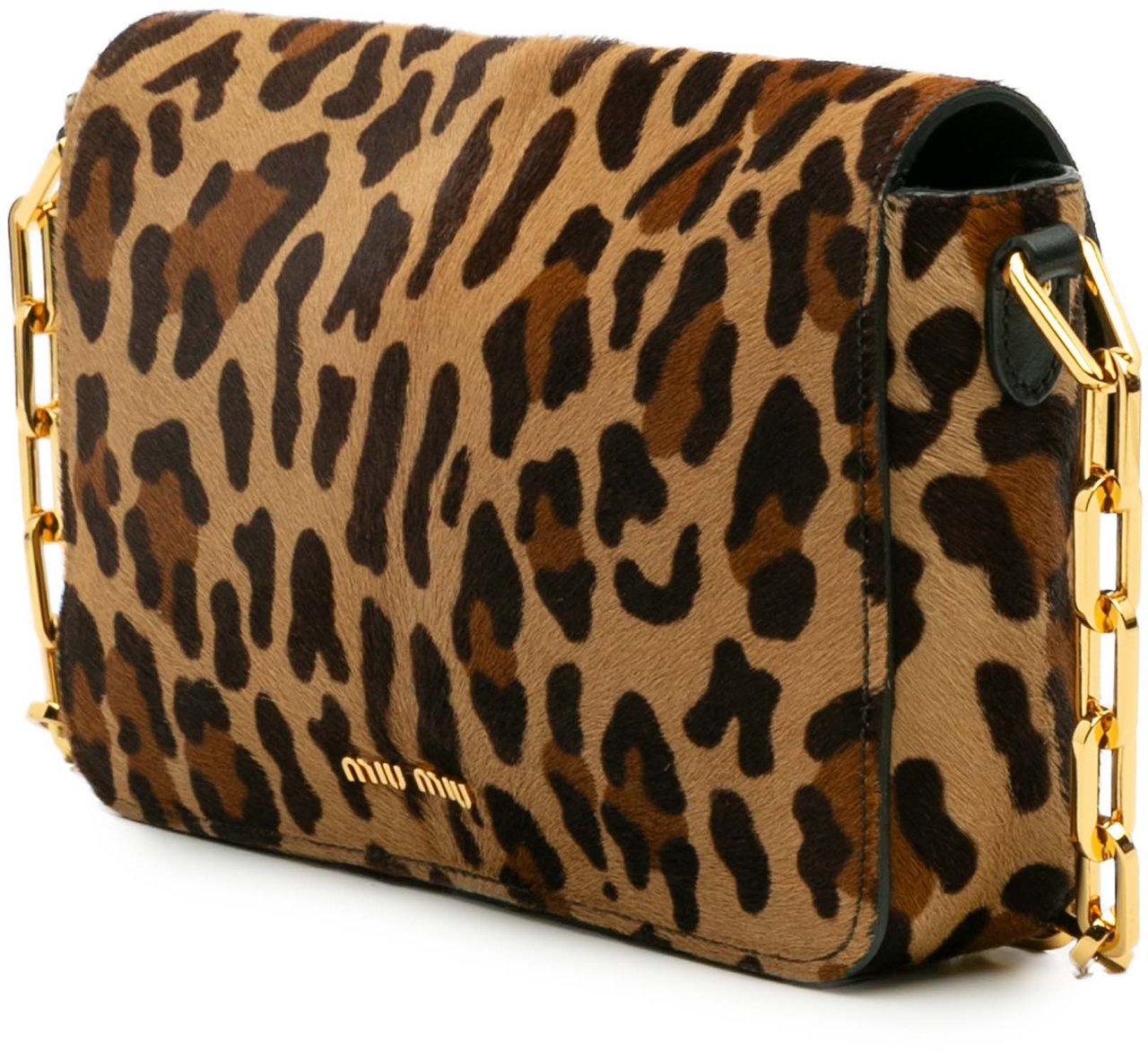 Miu Miu Leopard Print Calfskin Hair Crossbody Bruin
