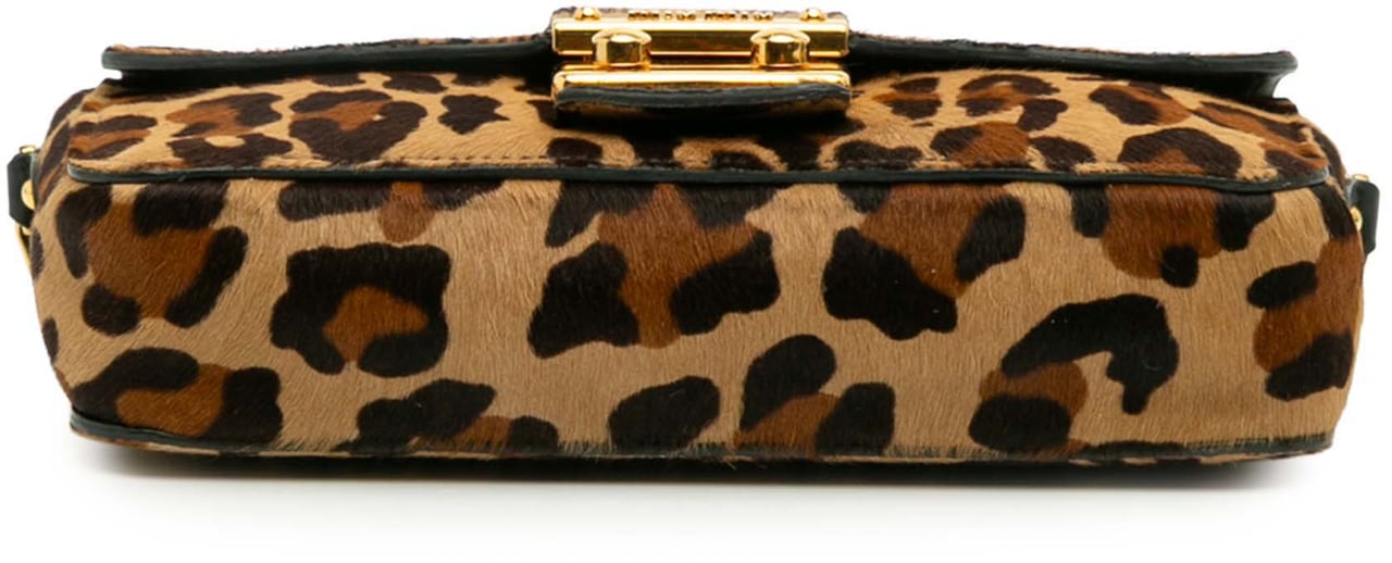 Miu Miu Leopard Print Calfskin Hair Crossbody Bruin