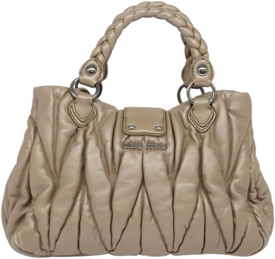 Miu Miu Miu Miu Coffer Convertible Satchel Matelasse Leather Medium Beige