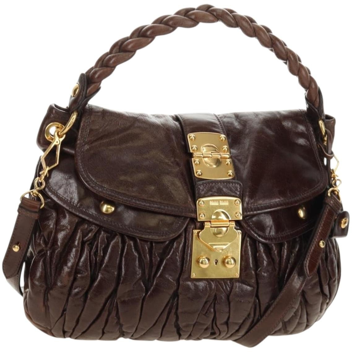 Miu Miu Coffer Convertible Hobo Matelasse Leather Medium Bruin