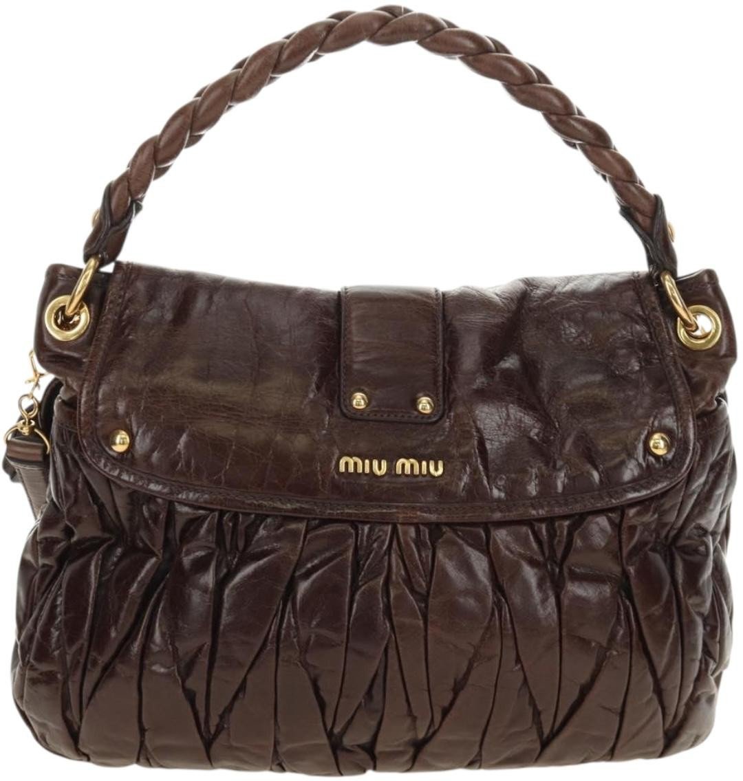 Miu Miu Coffer Convertible Hobo Matelasse Leather Medium Bruin
