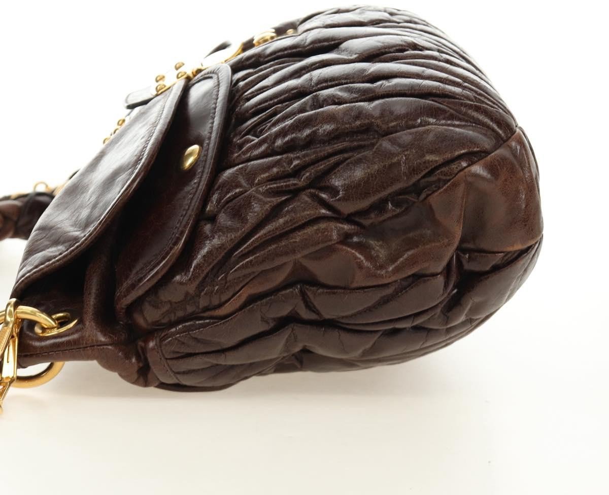 Miu Miu Coffer Convertible Hobo Matelasse Leather Medium Bruin
