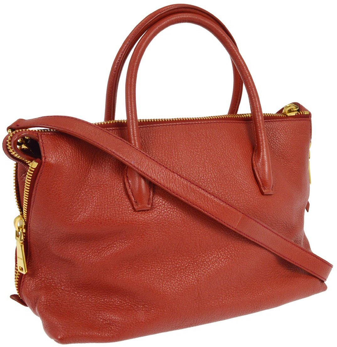 Miu Miu Miu Miu Madras Convertible Side Zip Satchel Leather Medium Rood
