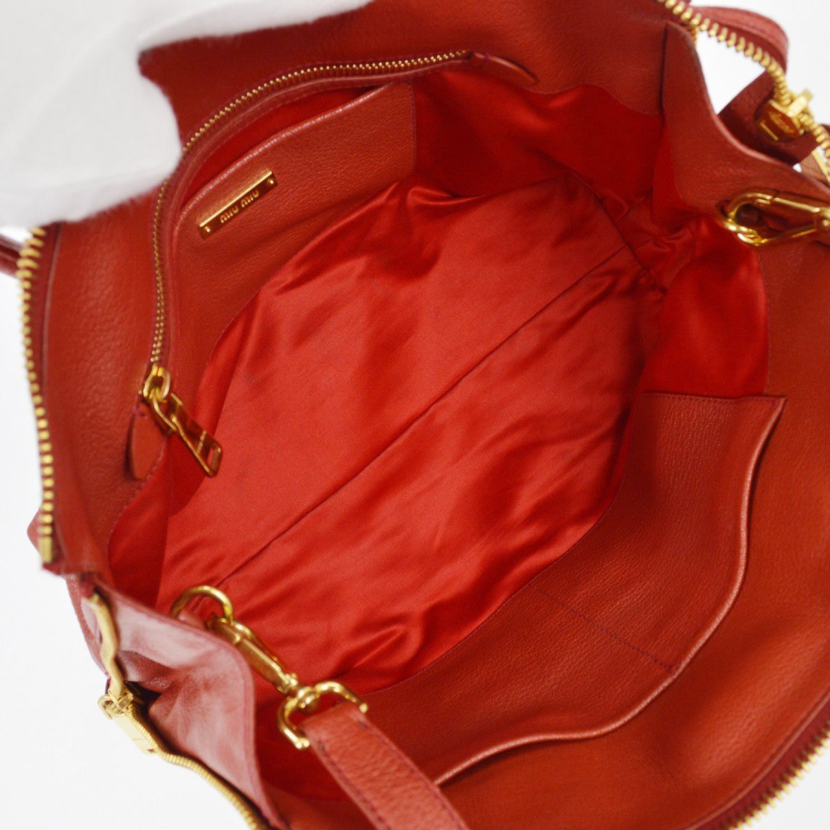 Miu Miu Miu Miu Madras Convertible Side Zip Satchel Leather Medium Rood