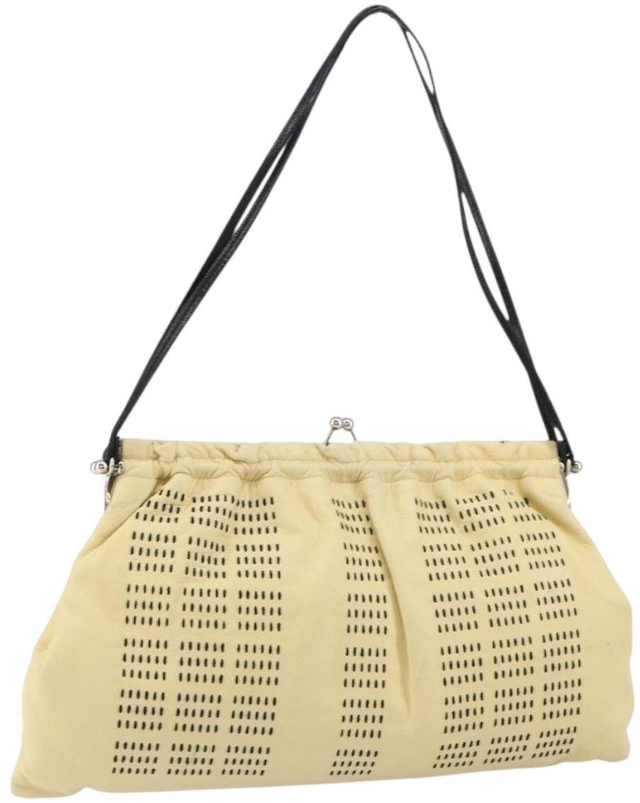 Miu Miu Miu Miu Kisslock Frame Top Handle Bag Leather Beige