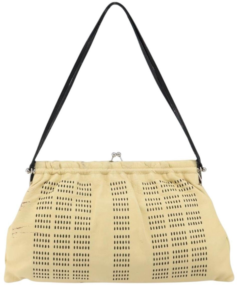 Miu Miu Miu Miu Kisslock Frame Top Handle Bag Leather Beige