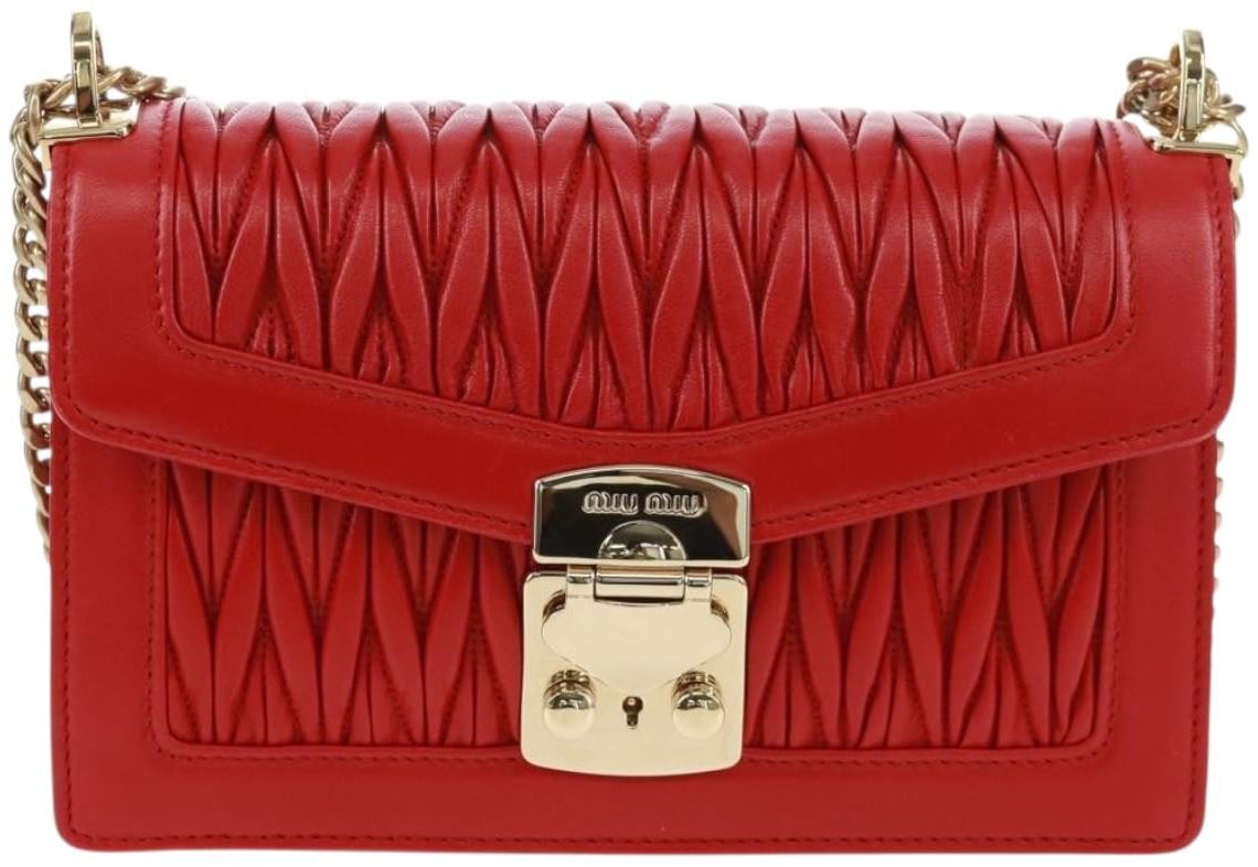 Miu Miu Miu Miu Flap Lock Shoulder Bag Matelasse Leather Small Rood