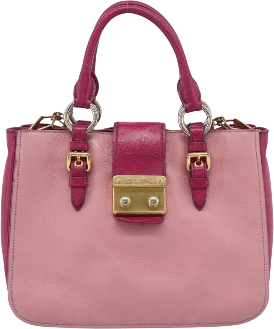 Miu Miu Madras Convertible Lock Tote Leather Medium Roze