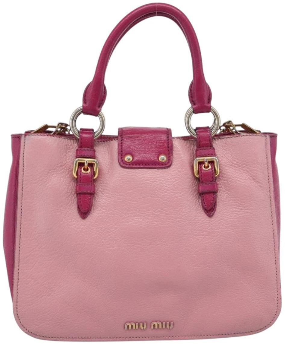 Miu Miu Madras Convertible Lock Tote Leather Medium Roze
