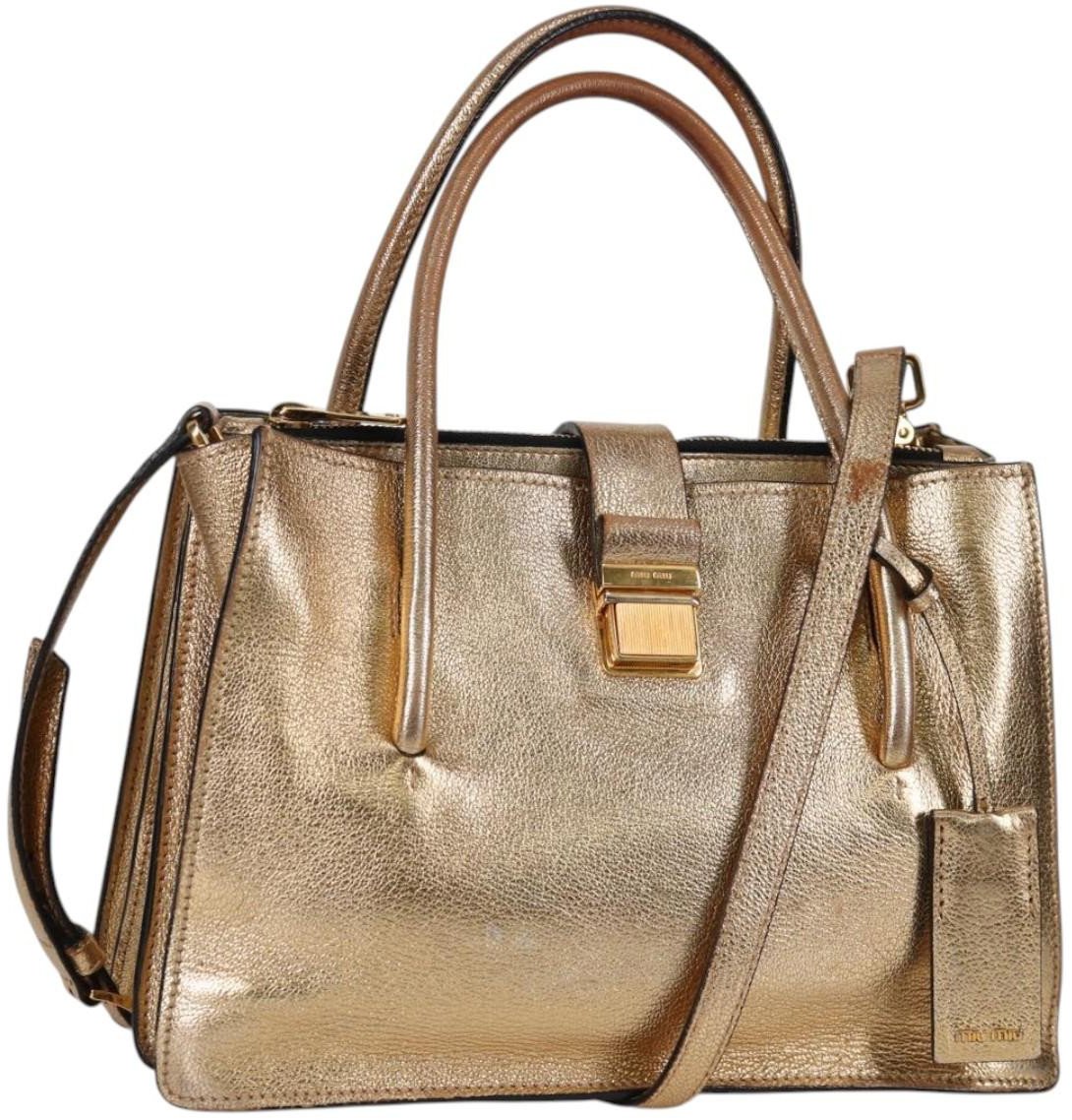 Miu Miu Miu Miu Madras Convertible Compartment Tote Leather Medium Goud