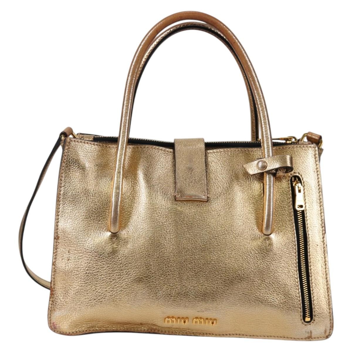 Miu Miu Miu Miu Madras Convertible Compartment Tote Leather Medium Goud