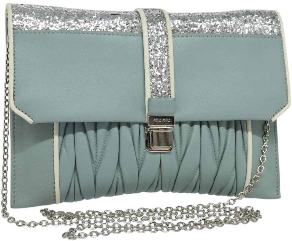 Miu Miu Miu Miu Madras Chain Clutch Matelasse Leather with Glitter Blauw
