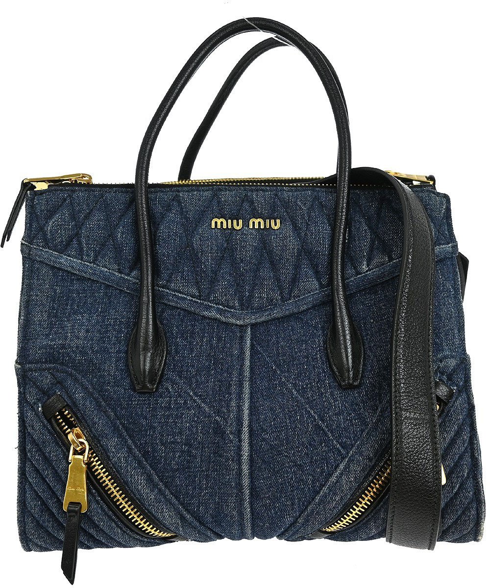 Miu Miu Miu Miu Biker Convertible Tote Denim with Leather Blauw