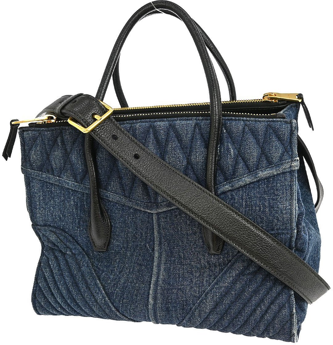 Miu Miu Miu Miu Biker Convertible Tote Denim with Leather Blauw