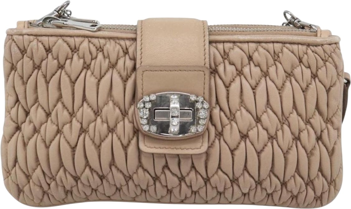 Miu Miu Crystal Convertible Chain Matelasse Leather Mini Roze