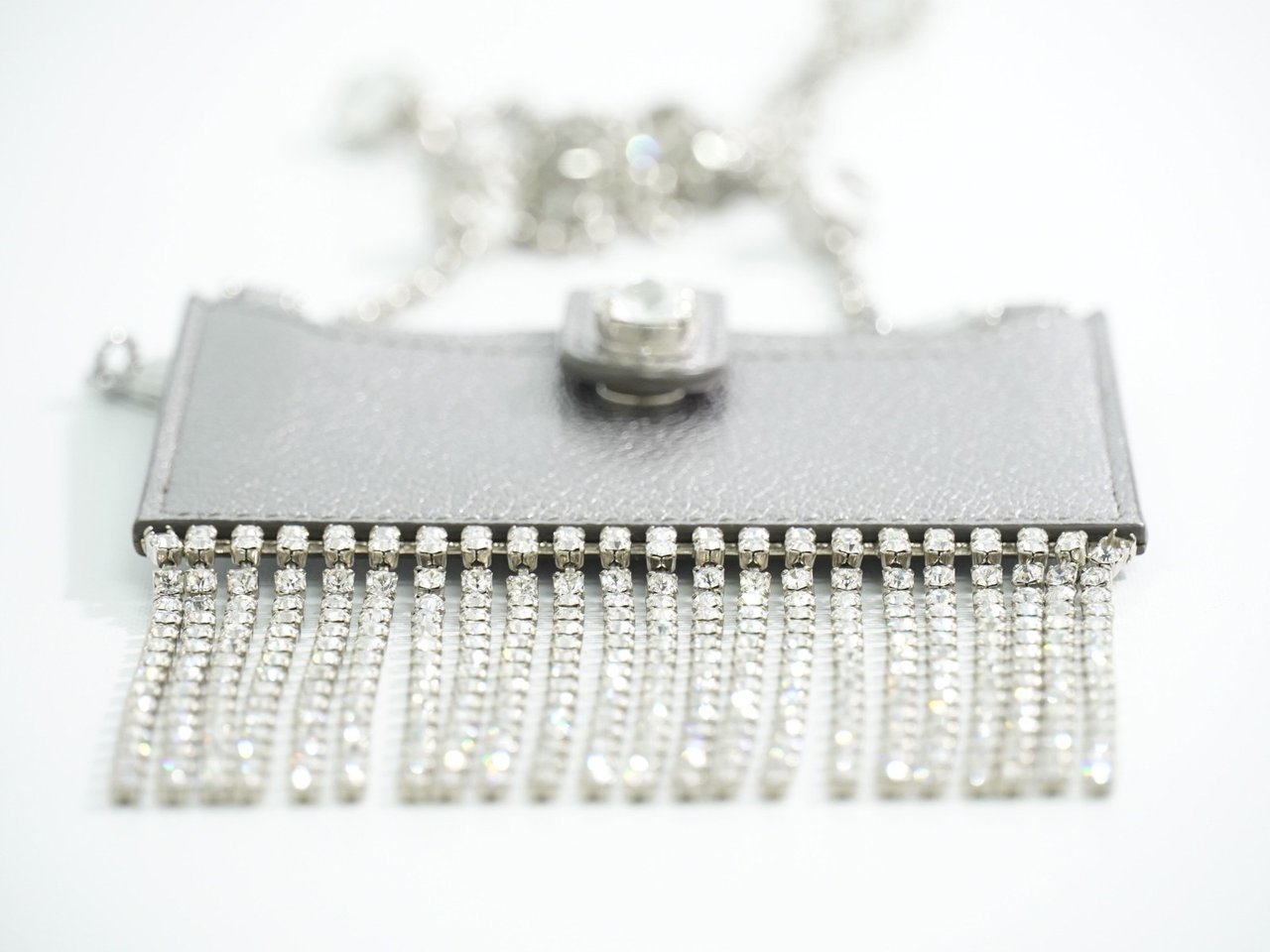Miu Miu Madras Card Holder with crystal fringe leather Zilver