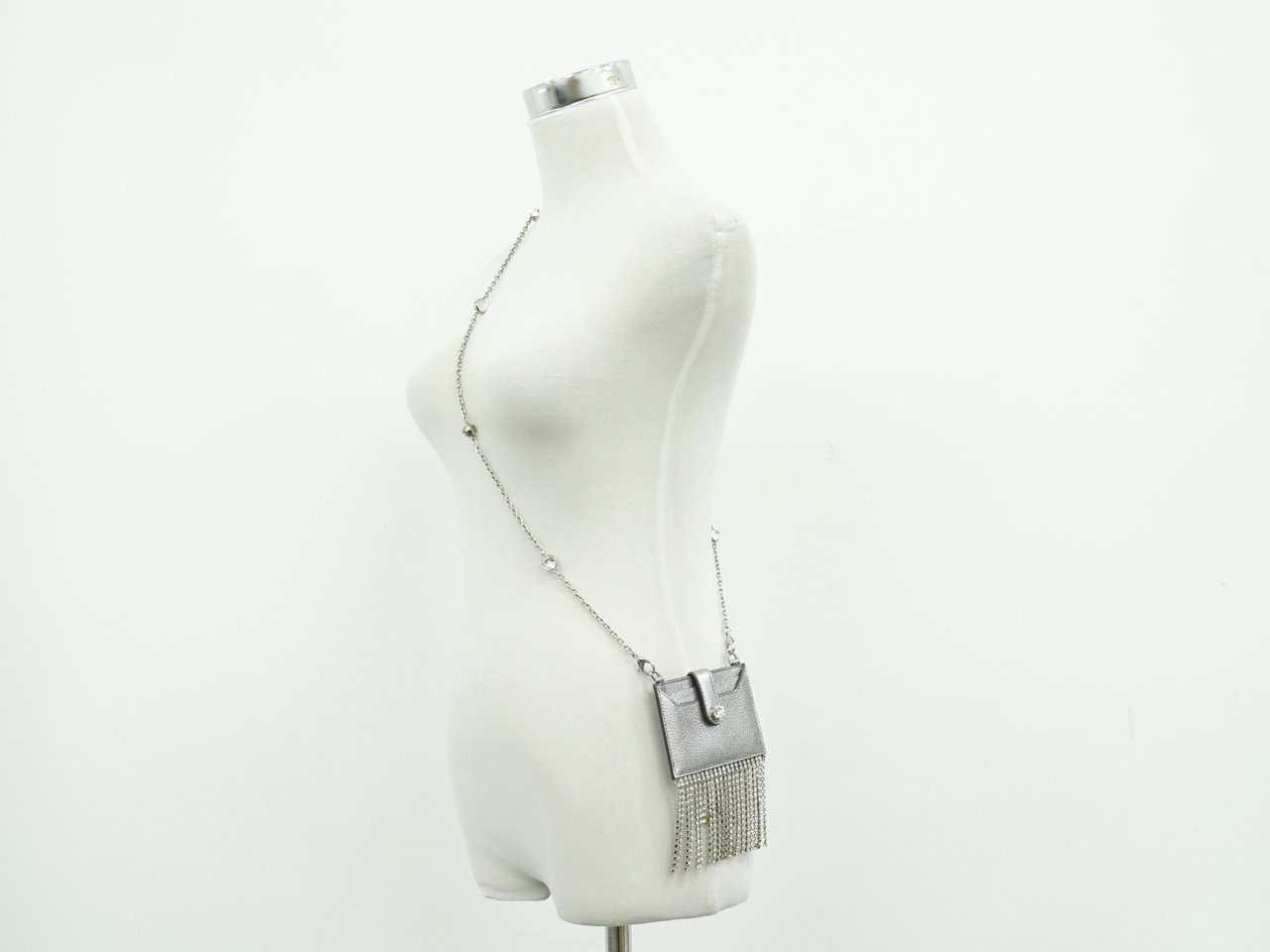 Miu Miu Madras Card Holder with crystal fringe leather Zilver