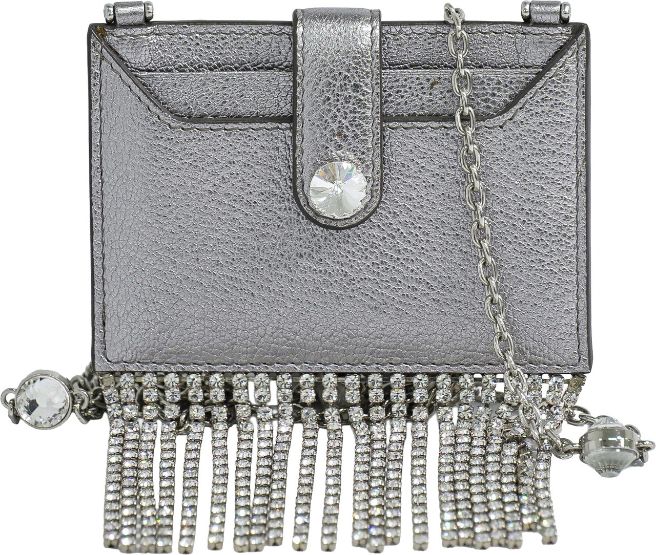 Miu Miu Madras Card Holder with crystal fringe leather Zilver