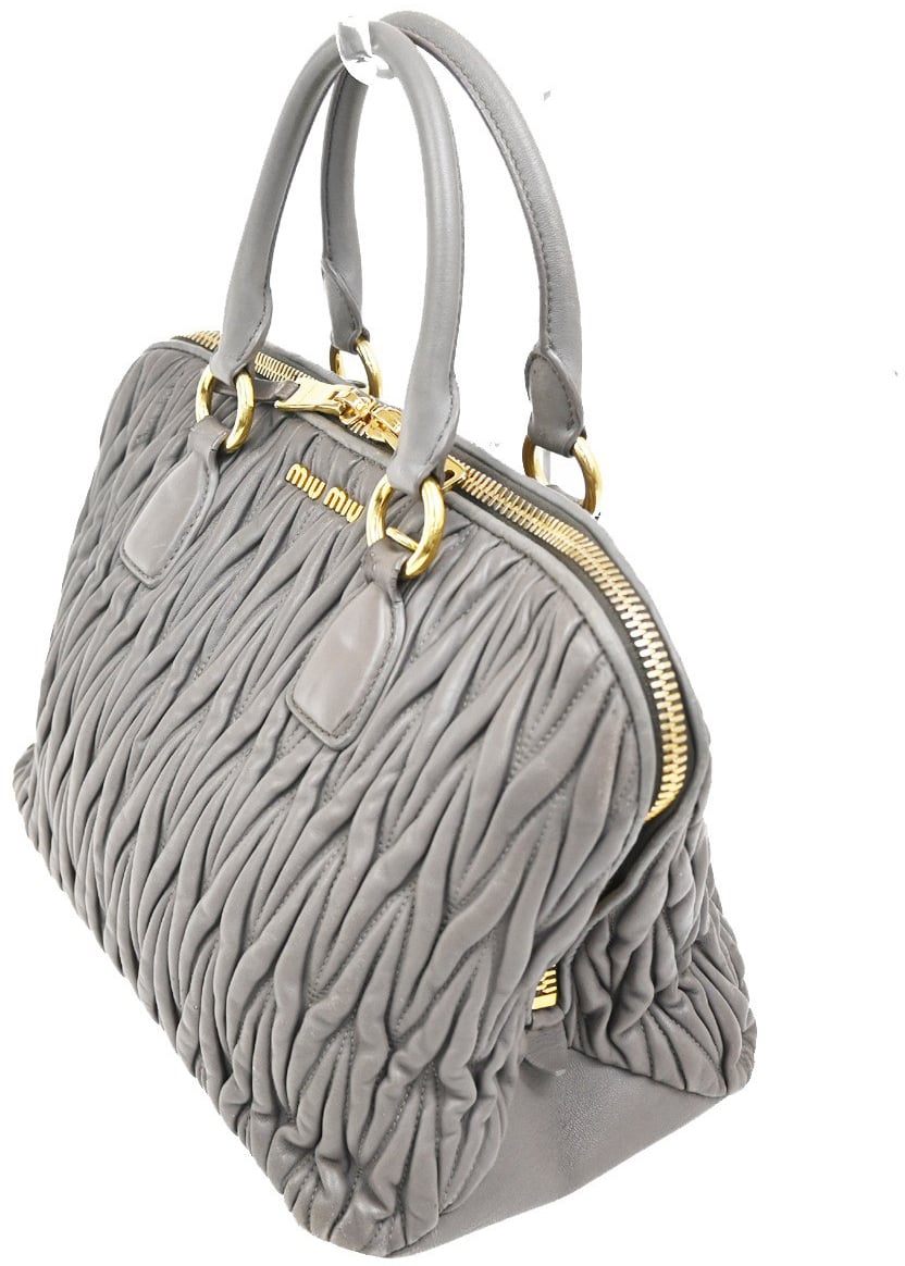 Miu Miu Miu Miu Madras Bowler Bag Matelasse Leather Medium Paars